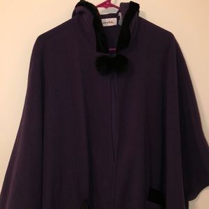Purple poncho great for chilly weather